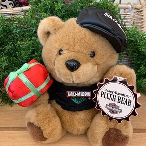 Harley Davidson plush bear holding present